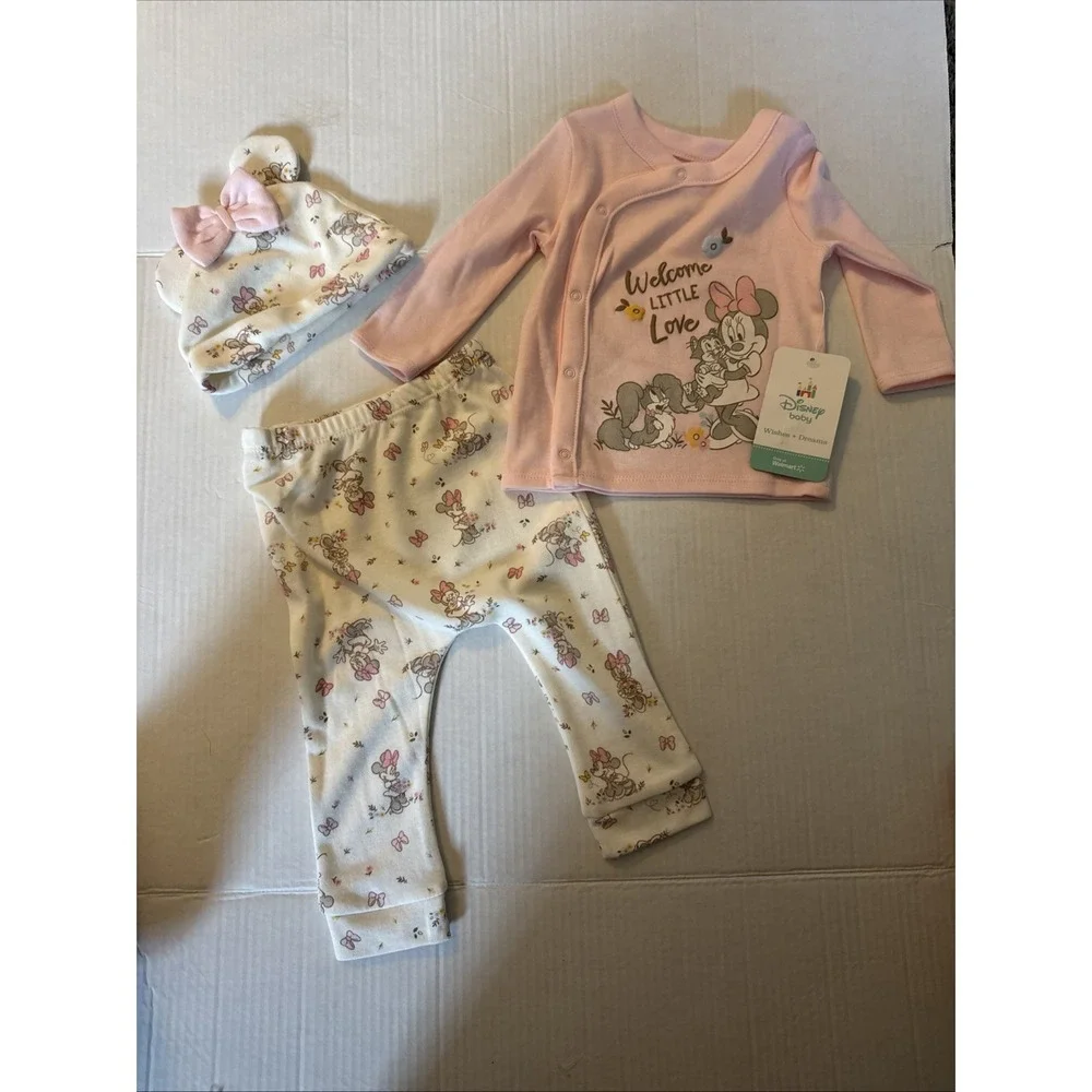 Disney Baby White and Pink Minnie  Set with Hat Girls Size 6-9 Months